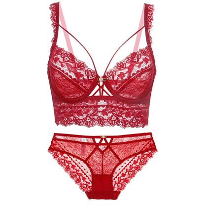 CINOON Top Classic Bandage Bra Set Lingerie Push Up Brassiere Lace Underwear Set Sexy Transparent Panties For Women underwear