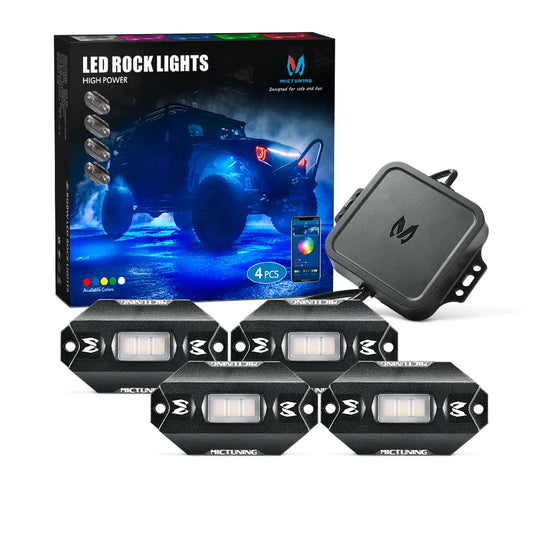 MICTUNING RGBW LED Rock Lights with Bluetooth Controller, Timing Function, Music Mode - C1 4Pods Multicolor Neon LED Light Kit