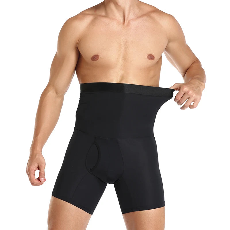 Men Slimming Body Shaper Waist Trainer High Waist Control Panties Compression Boxer Underwear Abdomen Belly Shorts Open Crotch
