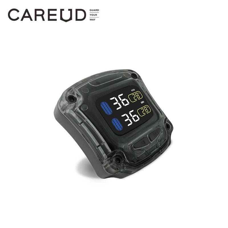 Careud TPMS Wireless Motorcycle Tire Pressure Monitoring System with 2 Internal/External Sensors LED Display USB Charge
