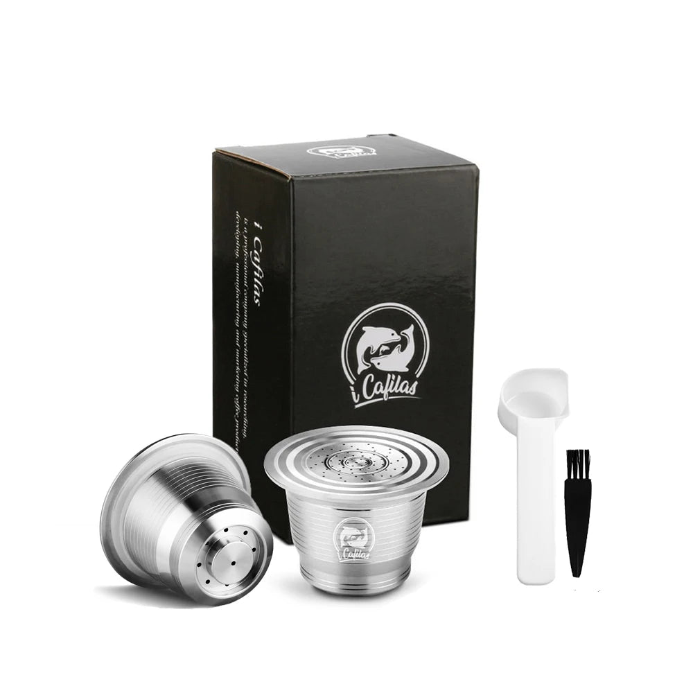 RECAFIMIL Reusable Coffee Capsule Stainless Steel Metal Refillable Coffee Pods for Nespresso Coffee Machine With Spoon & Brush