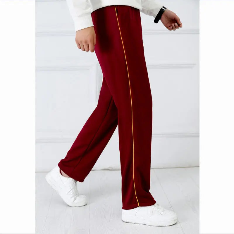 Wine red Unisex New Track Pants Casual Sweatpants mens Striped Bastic Trousers Straight Pants Joggers Simple Work Pants