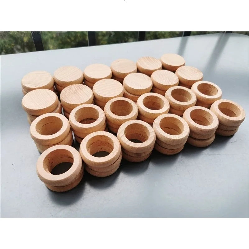 Kids Wooden Toys Beech Rainbow Coins and Rings Stacking Blocks with Peg Dolls Loose Parts