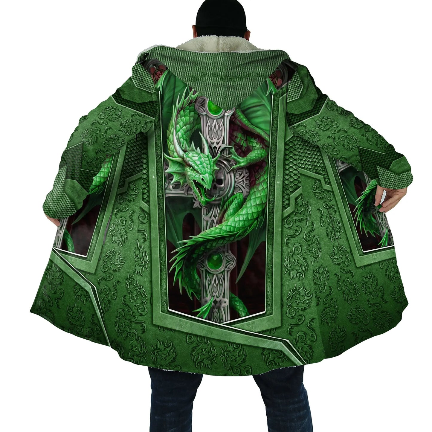 2021 Winter Mens Cloak skull and Dragon Armor Tattoo 3D Print Fleece Hooded cloak Unisex Casual Thick Warm cloak coat PF30