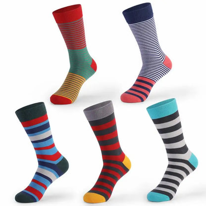 5Pairs Large Size Men Socks Hot Sale Standard Business Casual New Socks Striped Happy Cotton Sokcs Colorful Men Long Socks