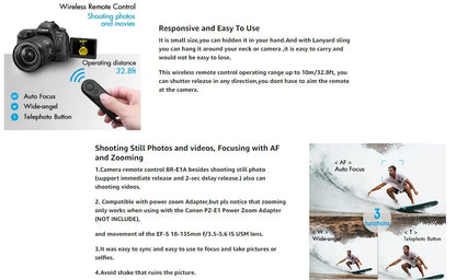 BR-E1 Wireless Remote Control Shutter Release for Canon EOS R5II R50 R8 R6II RP 850D 6DII 90D 77D 800D 200DII M200 M50II G7XIII