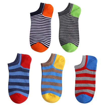 5 Pairs/ Lot Large Size Men's Socks Spring Summer Sports Breathable Fitted Striped Patchwork Ankle Socks Gifts for Men Meias
