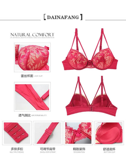 2021 New Push Up Lace Bra Sets Plus Size Lingerie BCDE Cup Adjusted Strap Bow Underwire Grey Red Blue Black White Underwear