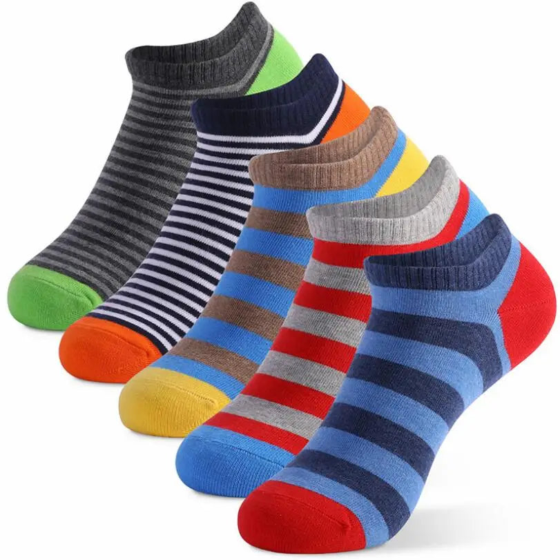 5 Pairs/ Lot Large Size Men's Socks Spring Summer Sports Breathable Fitted Striped Patchwork Ankle Socks Gifts for Men Meias