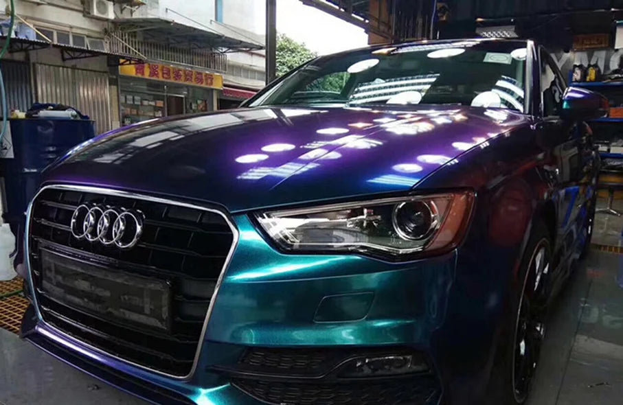 Premium Gloss Chameleon Pearl Glitter Metallic Green purple Vinyl Car Wrap Foil With Air Release Diamond Car Sticker Decal
