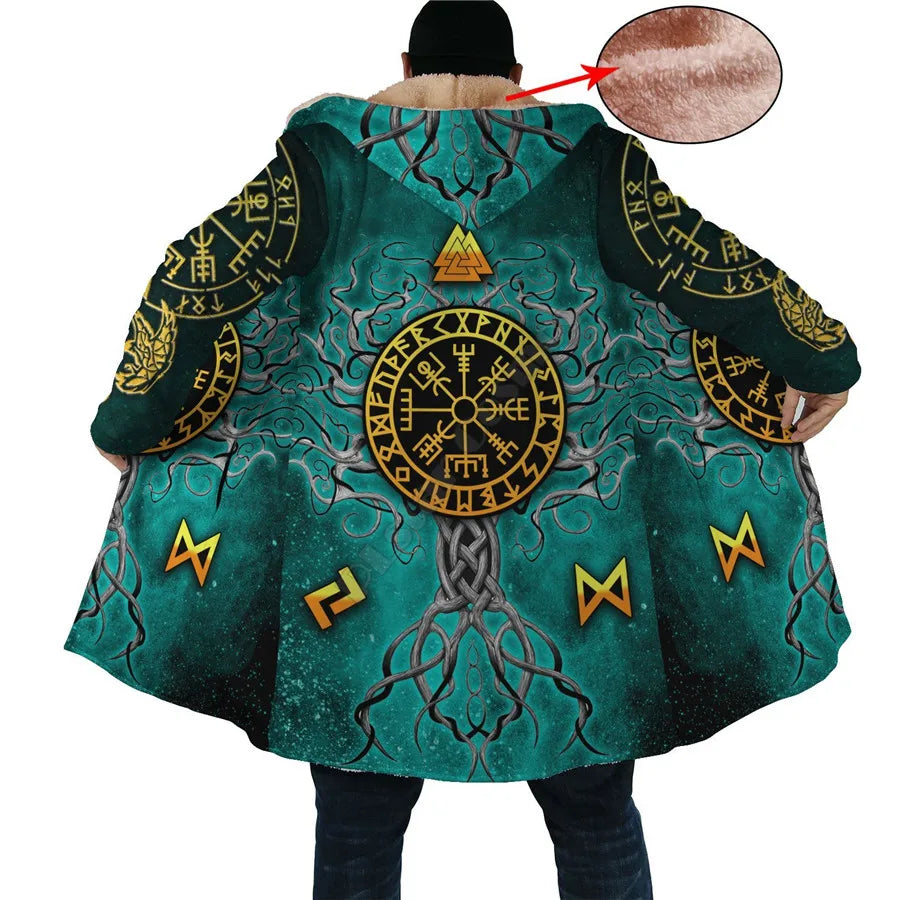 Yggdrasil - Norse Tree Of Life Cloak 3D Over Printed Hoodie Cloak for Men and Women Winter Fleece Wind Breaker Warm Hood Cloak