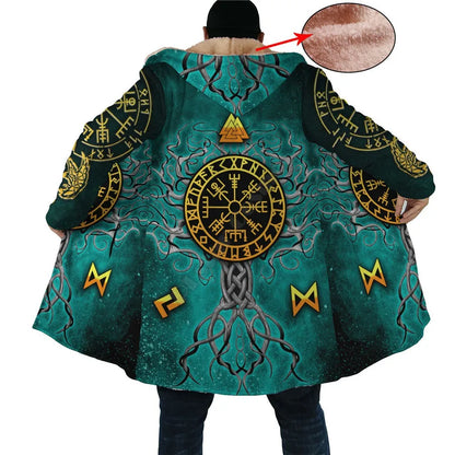 Yggdrasil - Norse Tree Of Life Cloak 3D Over Printed Hoodie Cloak for Men and Women Winter Fleece Wind Breaker Warm Hood Cloak