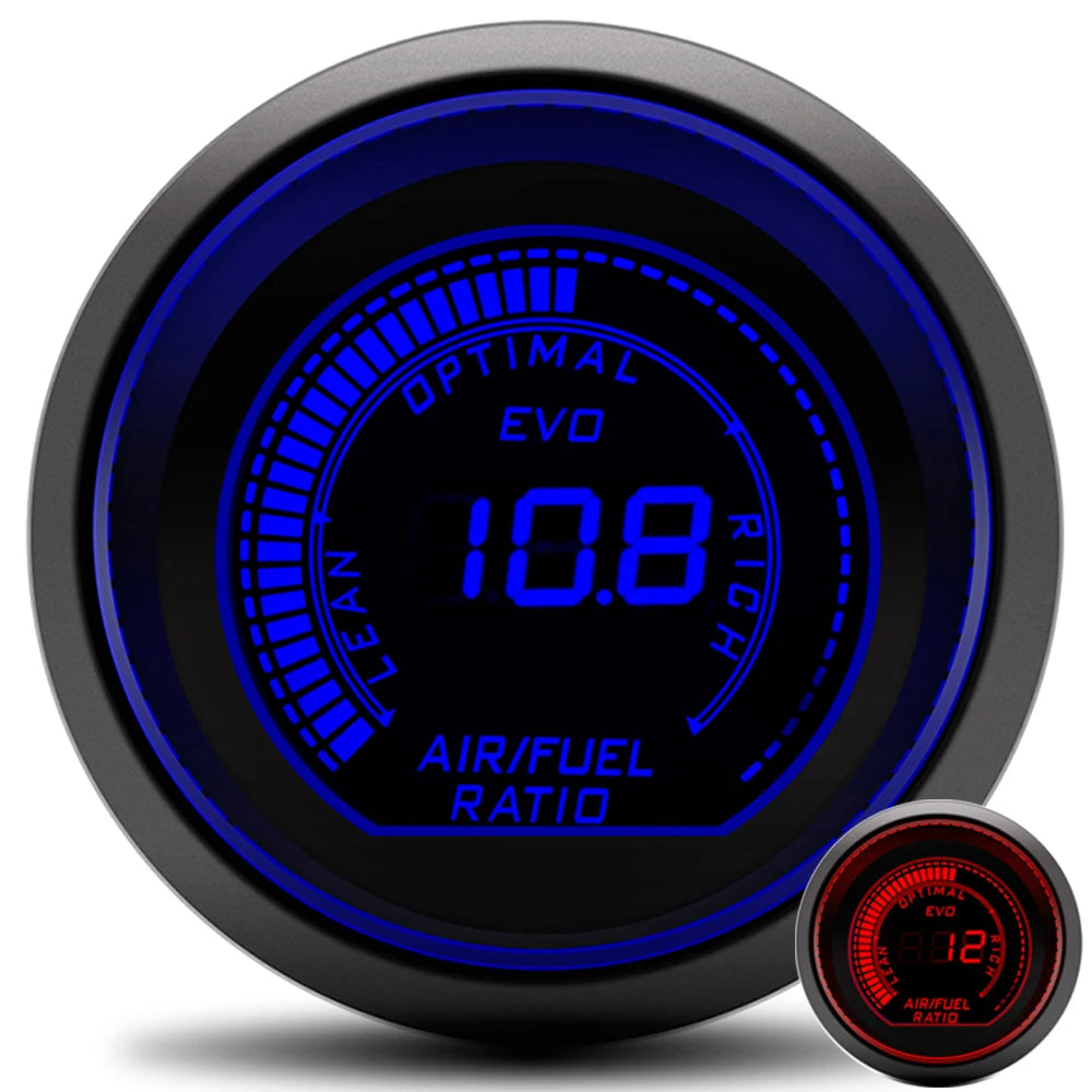 2" 52mm Air Fuel Ratio Gauge Blue/Red LED AFR Meter Display With Narrowband O2 Oxygen Sensor 0258006028 for Gasoline Racing Car