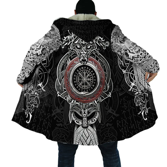 2021 Winter Mens Hooded cloak Raven Tattoo symbol 3D Printing Fleece wind breaker Unisex Casual Thick Warm Hood cloak PF16
