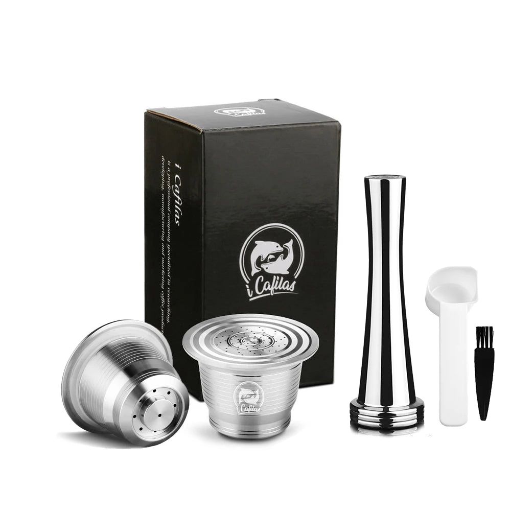 RECAFIMIL Reusable Coffee Capsule Stainless Steel Metal Refillable Coffee Pods for Nespresso Coffee Machine With Spoon & Brush