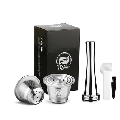 RECAFIMIL Reusable Coffee Capsule Stainless Steel Metal Refillable Coffee Pods for Nespresso Coffee Machine With Spoon & Brush