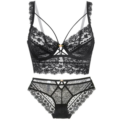CINOON Top Classic Bandage Bra Set Lingerie Push Up Brassiere Lace Underwear Set Sexy Transparent Panties For Women underwear