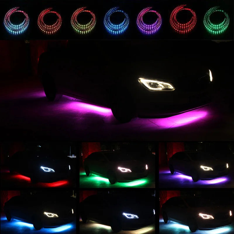 SEAMETAL 4Pcs Car Underglow Light Strip Flexible Led Car Underbody Atmosphere Light Sound Active App Control Decorative Lamp