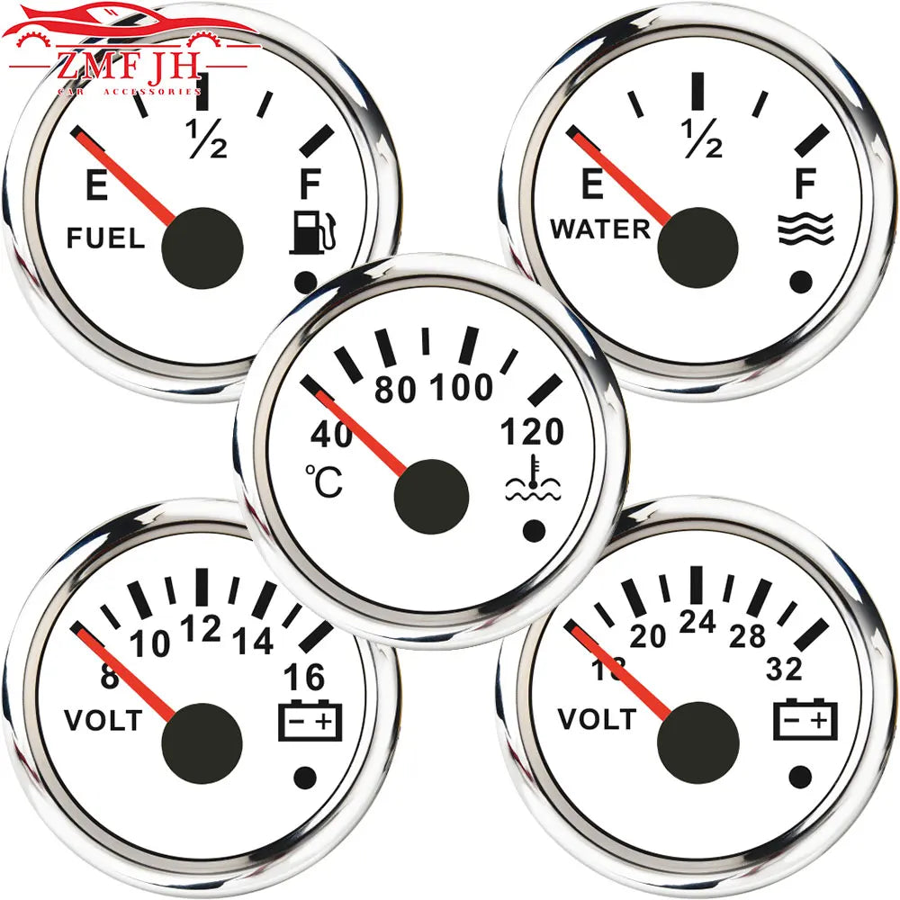 Car Marine Boat Boost Alarm Gauge 2‘’52mm Oil pressure Meter Water Level Fuel Temperature 12V 24V Voltmeter Accessories Meter