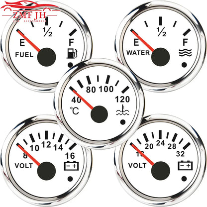 Car Marine Boat Boost Alarm Gauge 2‘’52mm Oil pressure Meter Water Level Fuel Temperature 12V 24V Voltmeter Accessories Meter