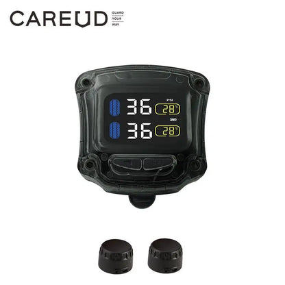 Careud TPMS Wireless Motorcycle Tire Pressure Monitoring System with 2 Internal/External Sensors LED Display USB Charge