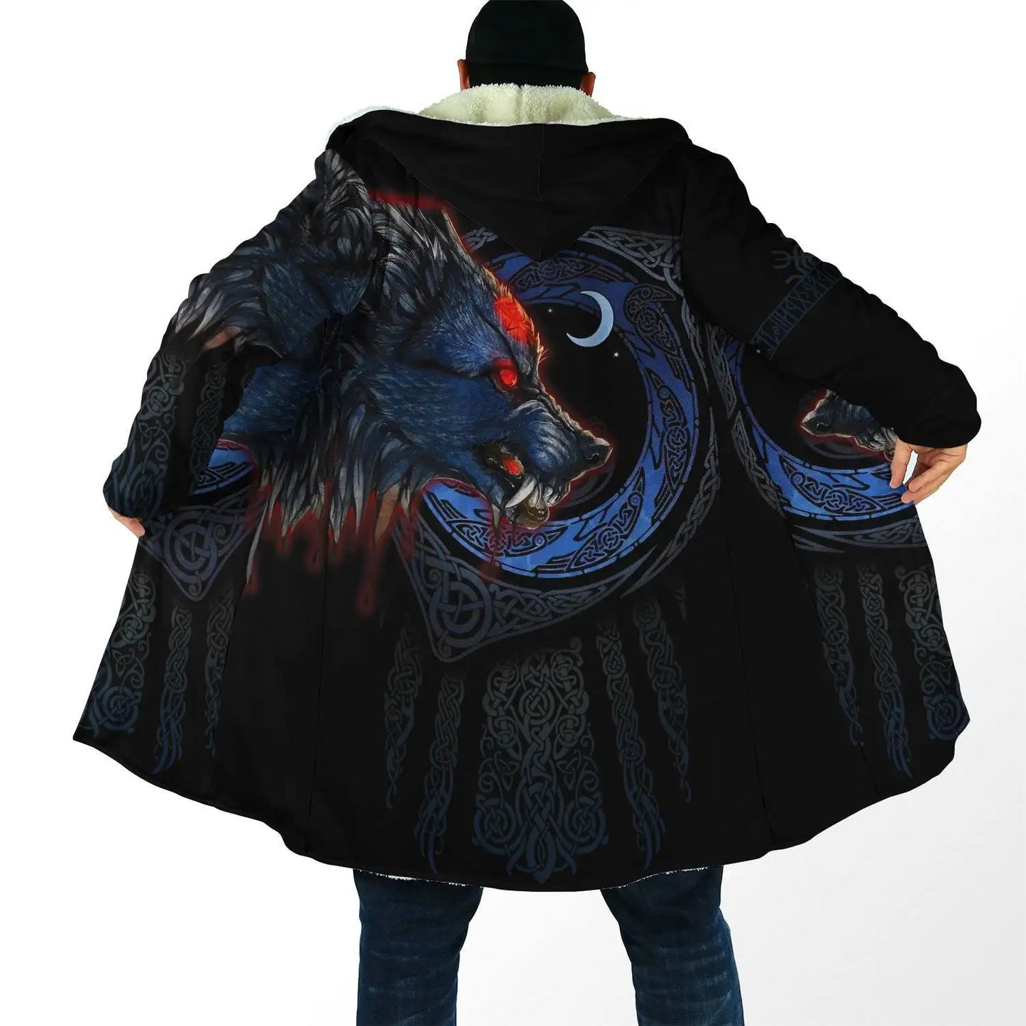 Winter Fashion Mens Hooded cloak Lion Tattoo Wolf 3D Printing Thick Fleece wind breaker Unisex Casual Warm Hood cloak DP04