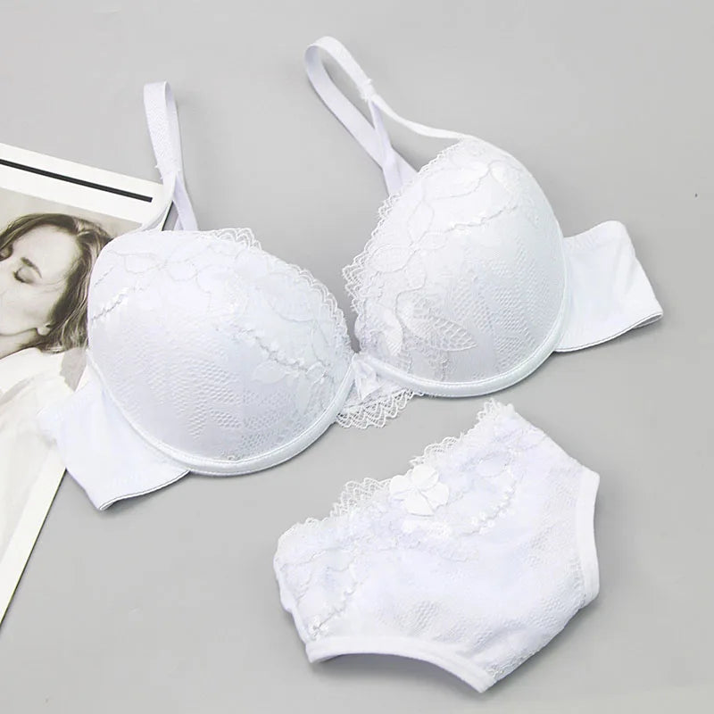 2021 New Push Up Lace Bra Sets Plus Size Lingerie BCDE Cup Adjusted Strap Bow Underwire Grey Red Blue Black White Underwear
