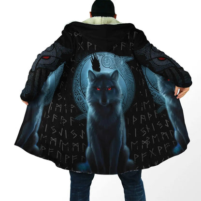 Winter Fashion Mens Hooded cloak Lion Tattoo Wolf 3D Printing Thick Fleece wind breaker Unisex Casual Warm Hood cloak DP04