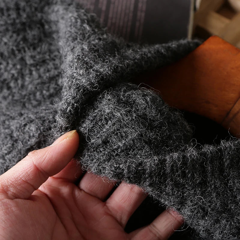 Wool Men Pullover Autumn Winter Thickening Warm Knitting Sweater Round Neck Raglan Sleeve Solid Long-Sleeve Casual Woolen Tops