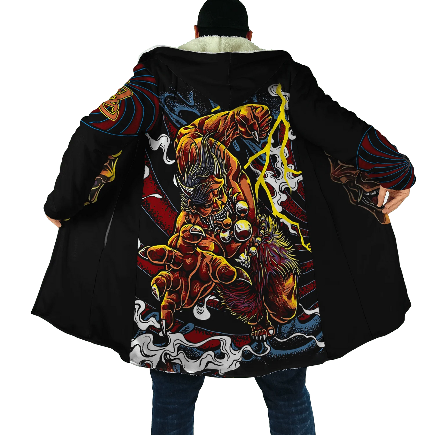 Drop shipping Winter Mens Cloak Samurai Oni Mask Tattoo 3D Printing Fleece Hooded cloak Unisex Casual Thick Warm Cape coat PF31