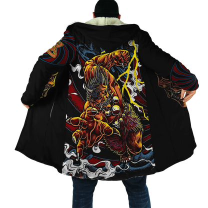 Drop shipping Winter Mens Cloak Samurai Oni Mask Tattoo 3D Printing Fleece Hooded cloak Unisex Casual Thick Warm Cape coat PF31