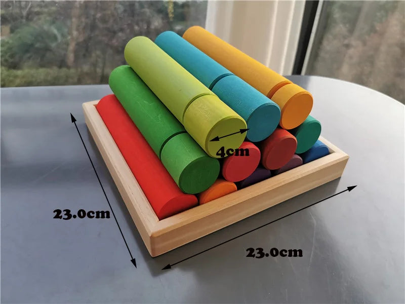 25pcs Kids Large Wood Building Rollers Rainbow Blocks Stain Basswood Stacking Cylinders Educational Creative Toys