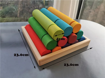 25pcs Kids Large Wood Building Rollers Rainbow Blocks Stain Basswood Stacking Cylinders Educational Creative Toys