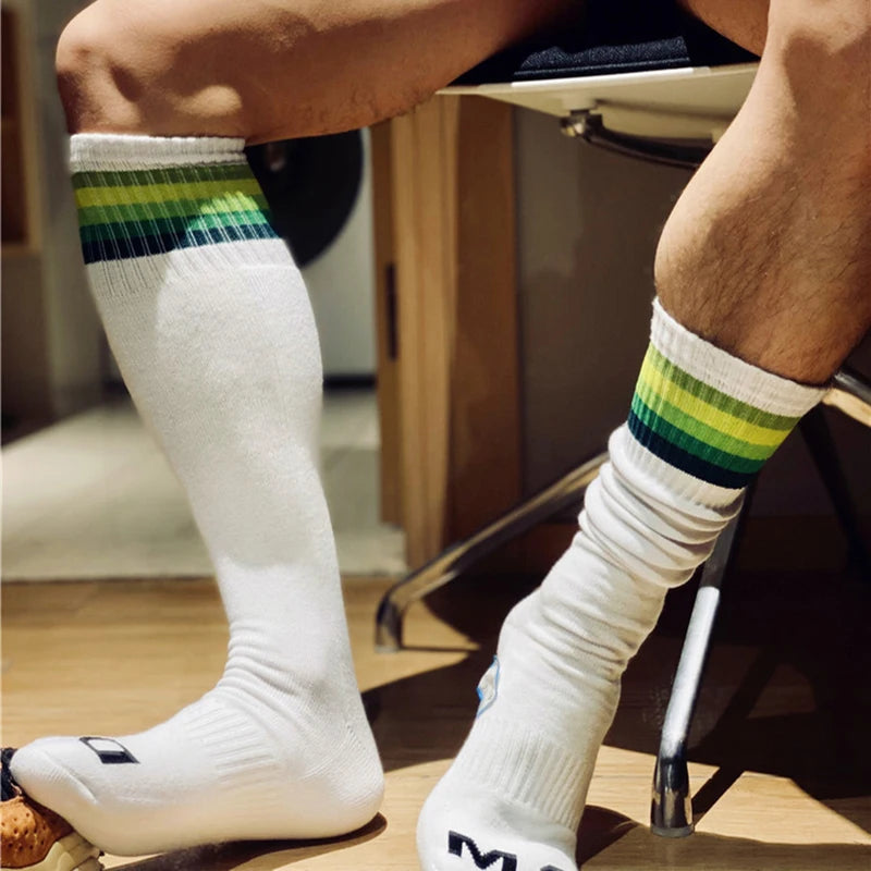 Socks Men Calcetines Striped High Tube Football Socks Skarpetki Men's Socks Sport Sweat Meias Calcetines Hombre Trend Stocking