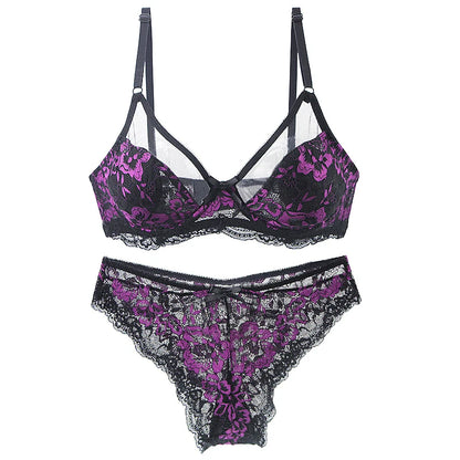 Women Ultra-thin BCDE Cup Mesh Lace Underwear Transparent Bra Sets Beauty Back Hollow Embroidery Female Lingerie