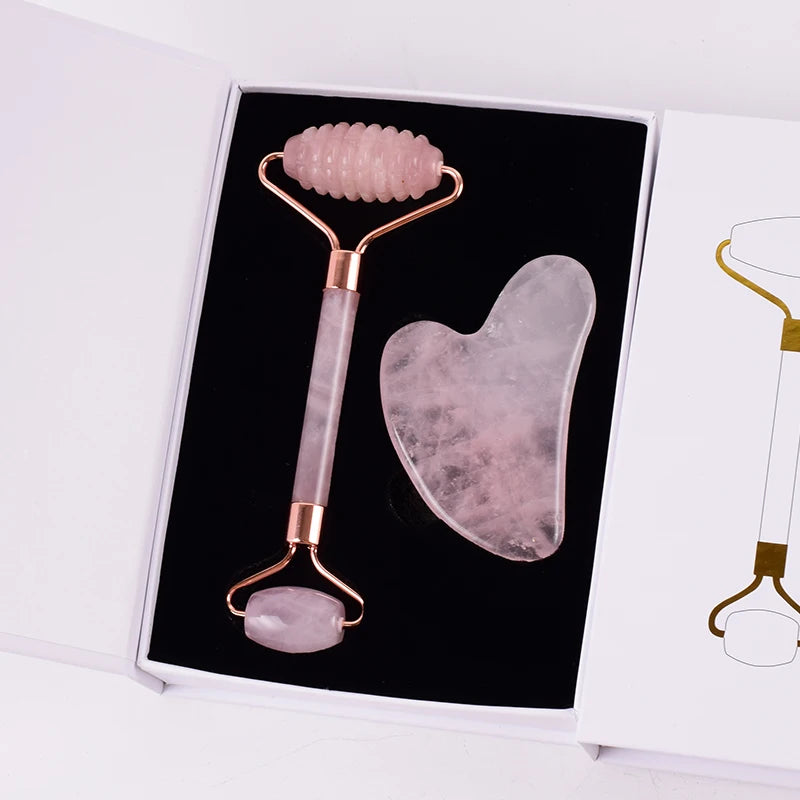Face Care Massage Roller Natural Rose Quartz Gua Sha Tool Health Skin Acupuncture Massager Neck Slimming Anti Wrinkle Cellulite