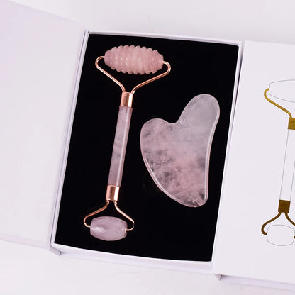 Face Care Massage Roller Natural Rose Quartz Gua Sha Tool Health Skin Acupuncture Massager Neck Slimming Anti Wrinkle Cellulite