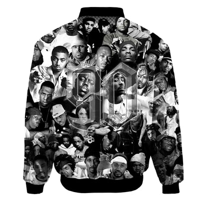 Fashion Men's Warm bomber jackets 90s rapper 2pac Tupac Printed 3d Thick Long Sleeve pocket outwear Unisex Casual Zipper jacket