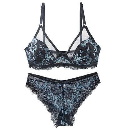 Women Ultra-thin BCDE Cup Mesh Lace Underwear Transparent Bra Sets Beauty Back Hollow Embroidery Female Lingerie