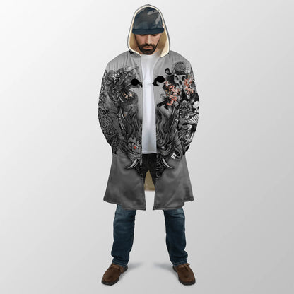 2024 winter Mens Hooded cloak Samurai Oni Mask Tattoo 3D Printing Fleece wind breaker Unisex Casual Warm Hood cloak PF04