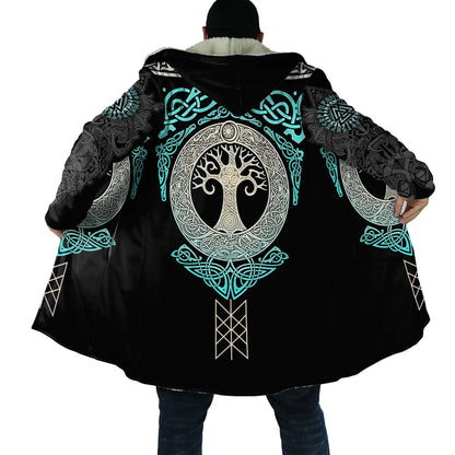 2025 Winter Fashion Mens Cloak Odin Raven Tattoo 3D Printing Fleece Hooded cloak Unisex Casual Thick Warm Cape coat PJ-01