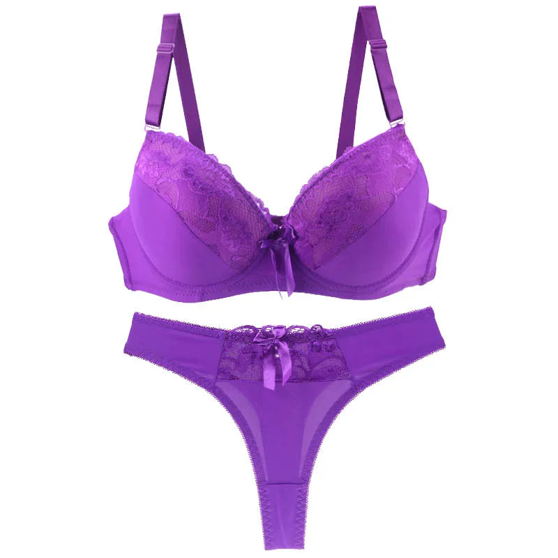 DaiNaFang New Sexy Push Up Bra Sets Padded Solid Lace Underwear For Women BCDE Cup Plus Size Female Lingerie