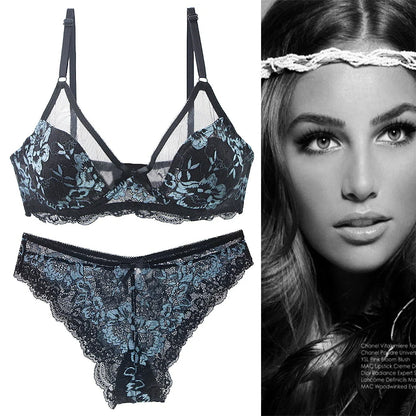 Women Ultra-thin BCDE Cup Mesh Lace Underwear Transparent Bra Sets Beauty Back Hollow Embroidery Female Lingerie