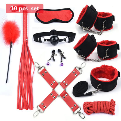 Bdsm 10 Speeds Vibrator Bondage Set Metal Sex Toys for Women Men Handcuffs Sex Nipple Clamps Whip Spanking Rope