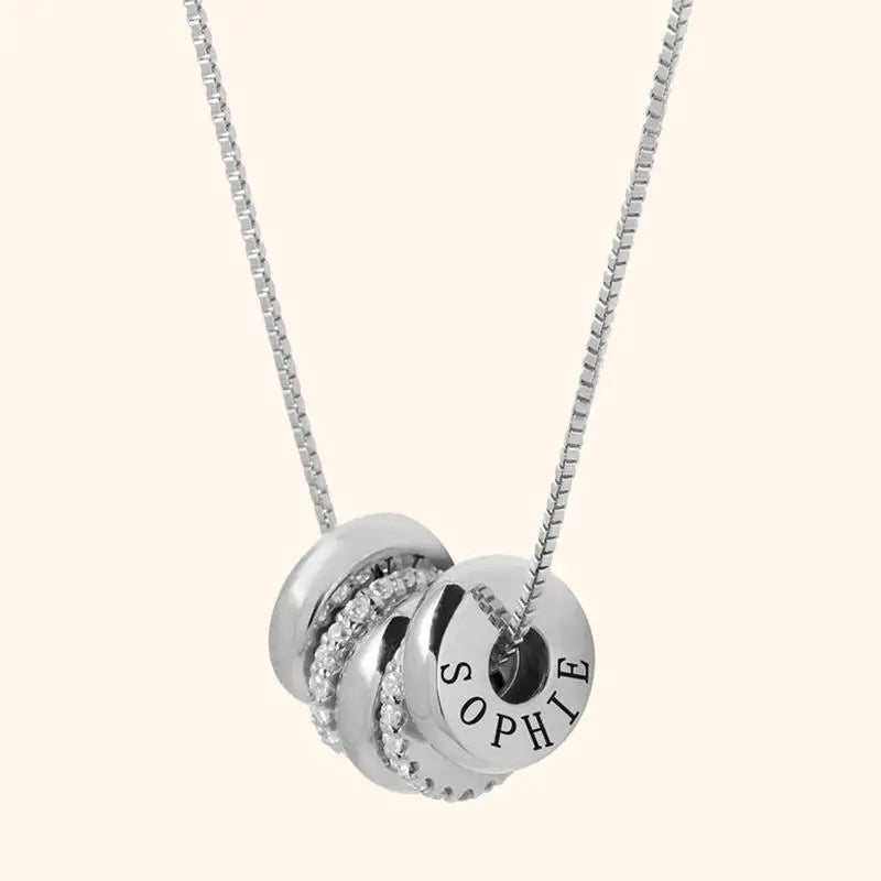 Personalized Engraved Family Name Beads Charms With Crystal Necklace Stainless Steel Custom Love Mum Style Gift Jewelry
