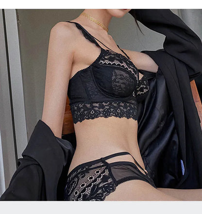 CINOON Top Classic Bandage Bra Set Lingerie Push Up Brassiere Lace Underwear Set Sexy Transparent Panties For Women underwear
