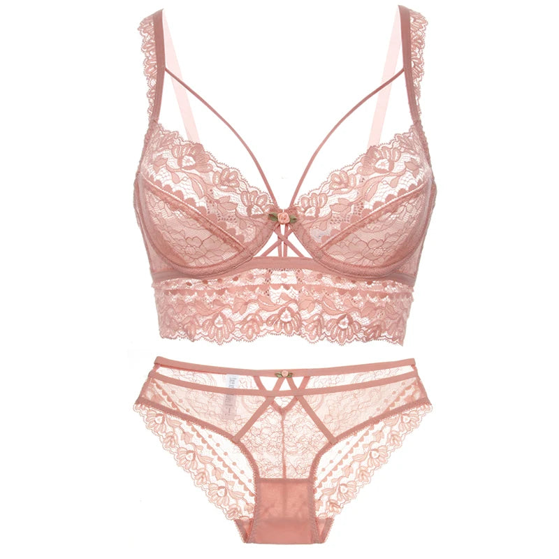 CINOON Top Classic Bandage Bra Set Lingerie Push Up Brassiere Lace Underwear Set Sexy Transparent Panties For Women underwear