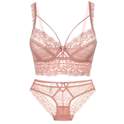 CINOON Top Classic Bandage Bra Set Lingerie Push Up Brassiere Lace Underwear Set Sexy Transparent Panties For Women underwear