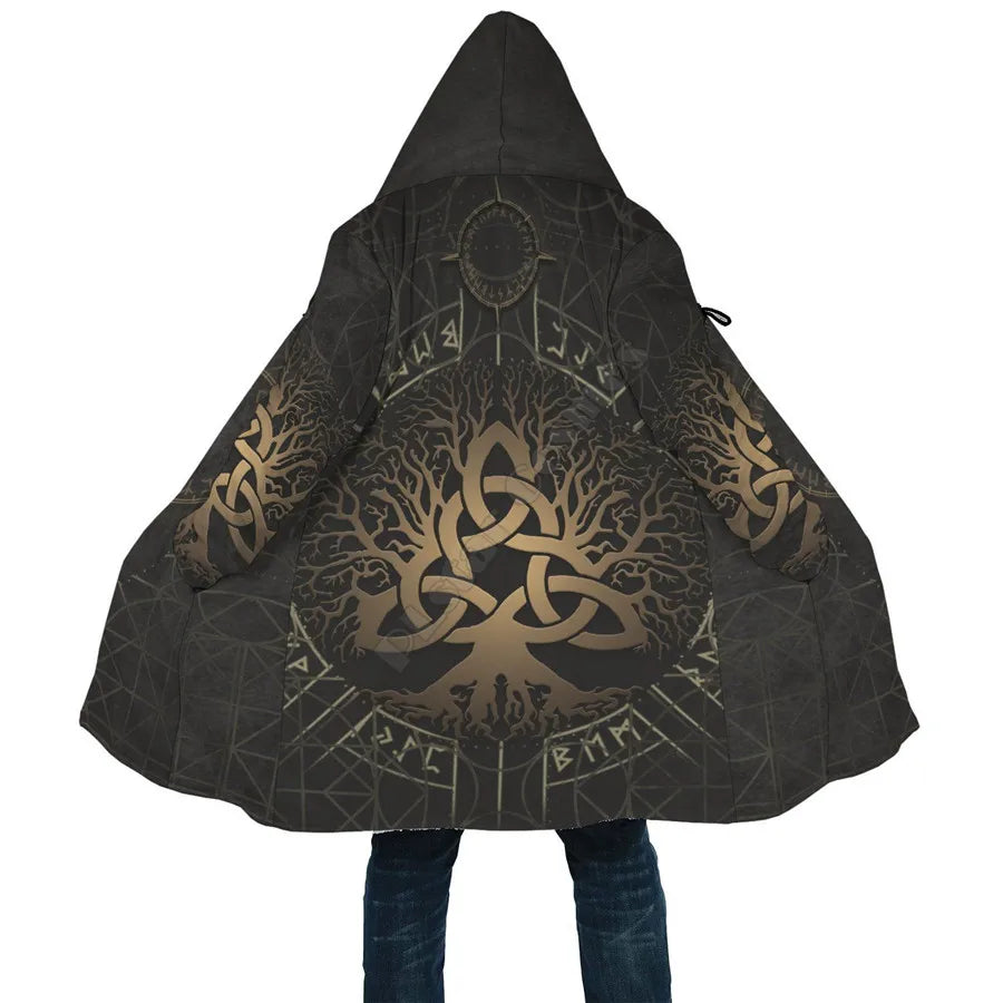 Yggdrasil - Norse Tree Of Life Cloak 3D Over Printed Hoodie Cloak for Men and Women Winter Fleece Wind Breaker Warm Hood Cloak