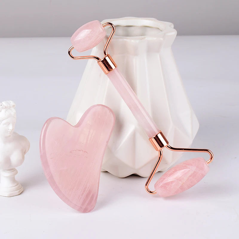 Face Care Massage Roller Natural Rose Quartz Gua Sha Tool Health Skin Acupuncture Massager Neck Slimming Anti Wrinkle Cellulite